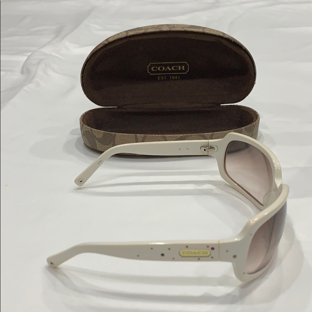 White rhinestone Coach Sunglasses with case.